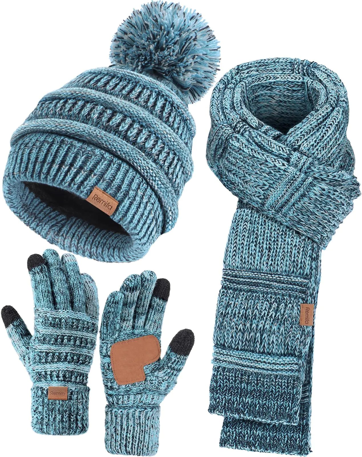 Ladies' Elegant Winter Trio: Beanie, Scarf & Gloves with Touchscreen
